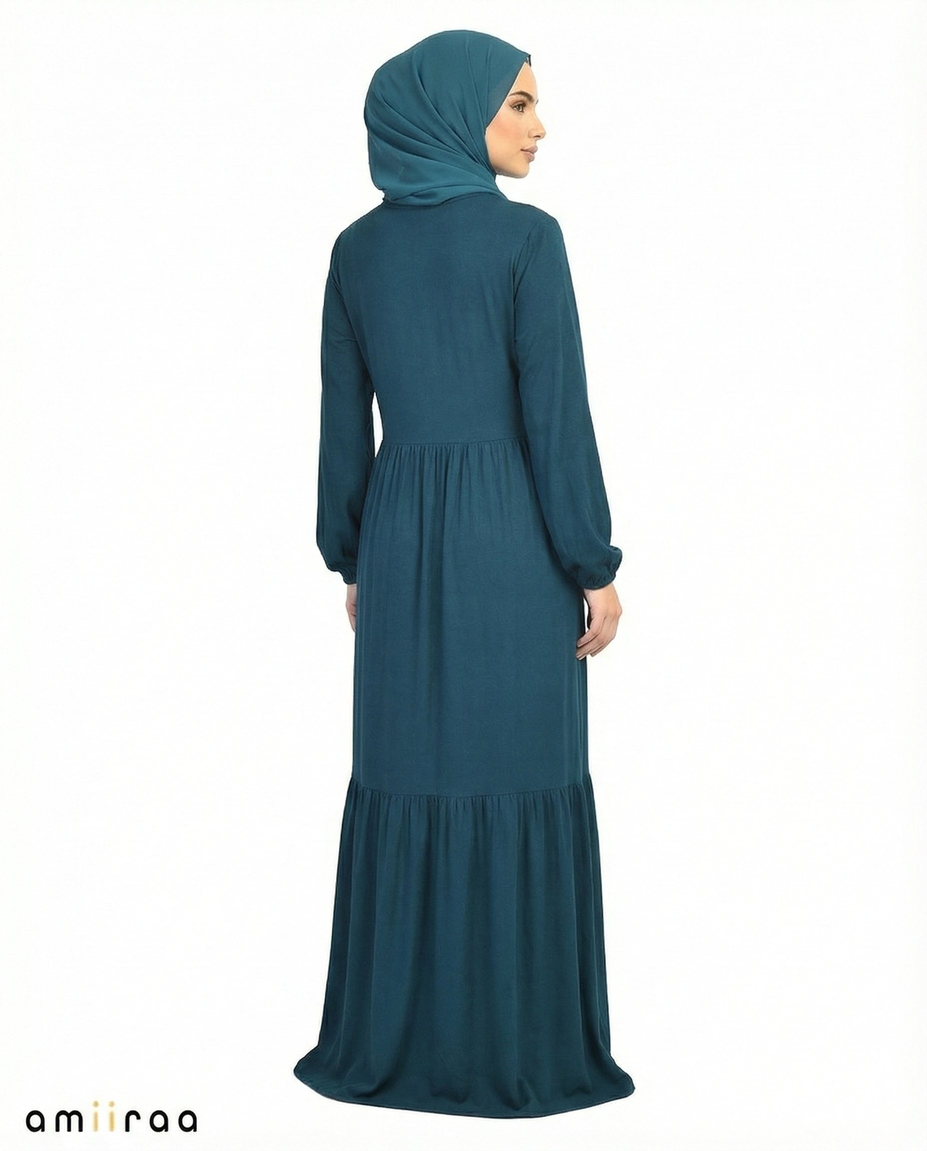 Moroccan Blue Floral Embroidered Tassel Tie Viscose Tiered Maxi Dress