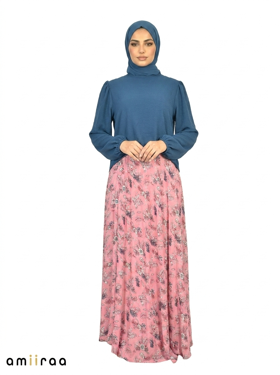 Wild Rose Elegant Floral Maxi Skirt & Puff Sleeve Top Set