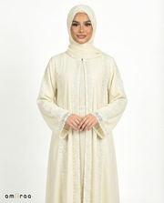 Lace Detailed 3 Piece Modest Chiffon Abaya Set - Sea foam