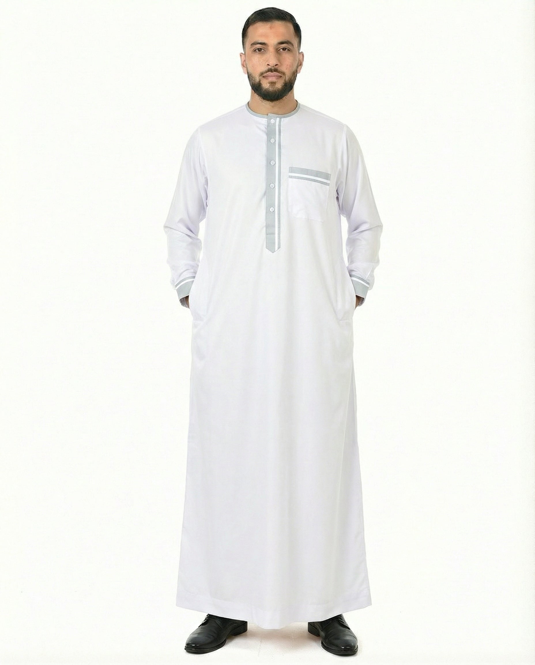 Brilliant White Luxury Double Trim Thobe