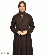 Licorice Viscose Tassel Tie Tiered Dress