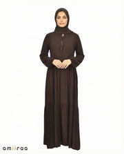 Licorice Viscose Tassel Tie Tiered Dress