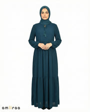 Moroccan Blue Viscose Tassel Tie Tiered Dress