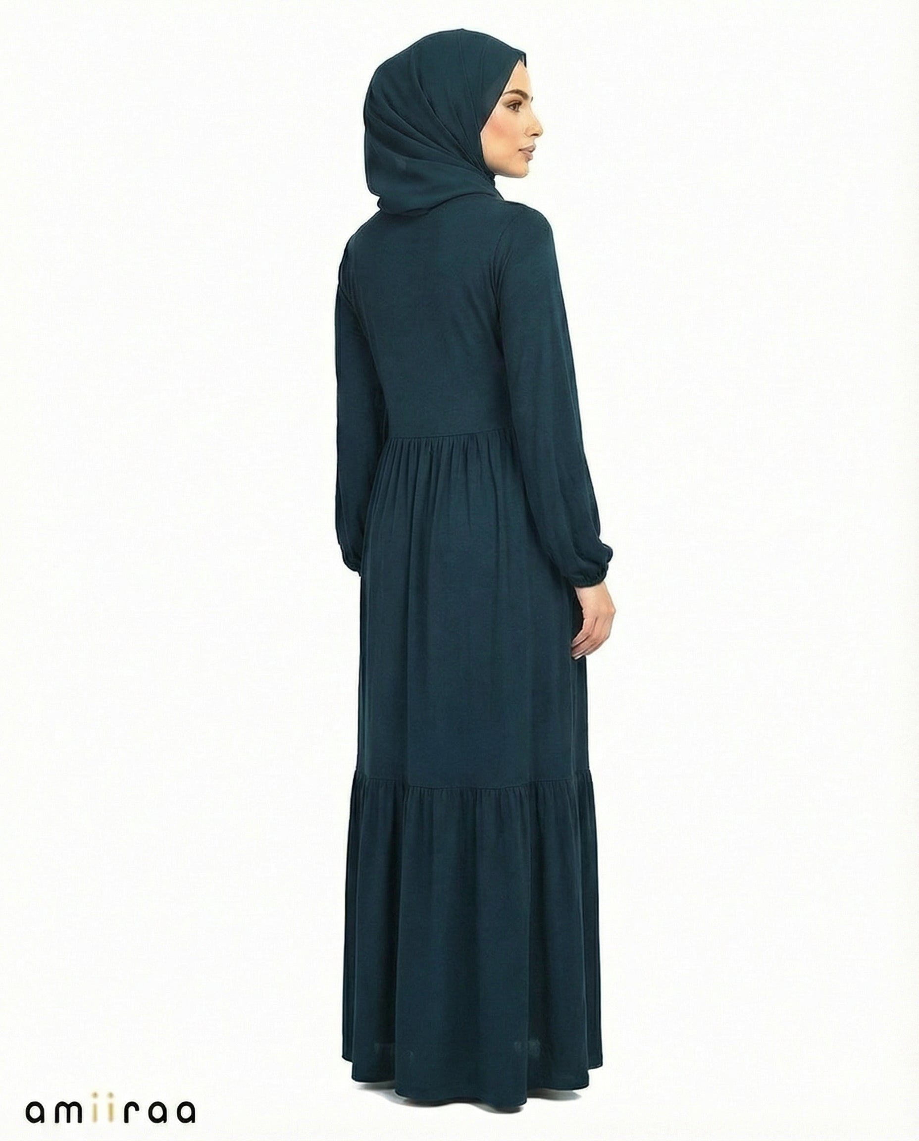 Moroccan Blue Viscose Tassel Tie Tiered Dress