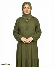 Capulet Olive Viscose Tassel Tie Tiered Dress
