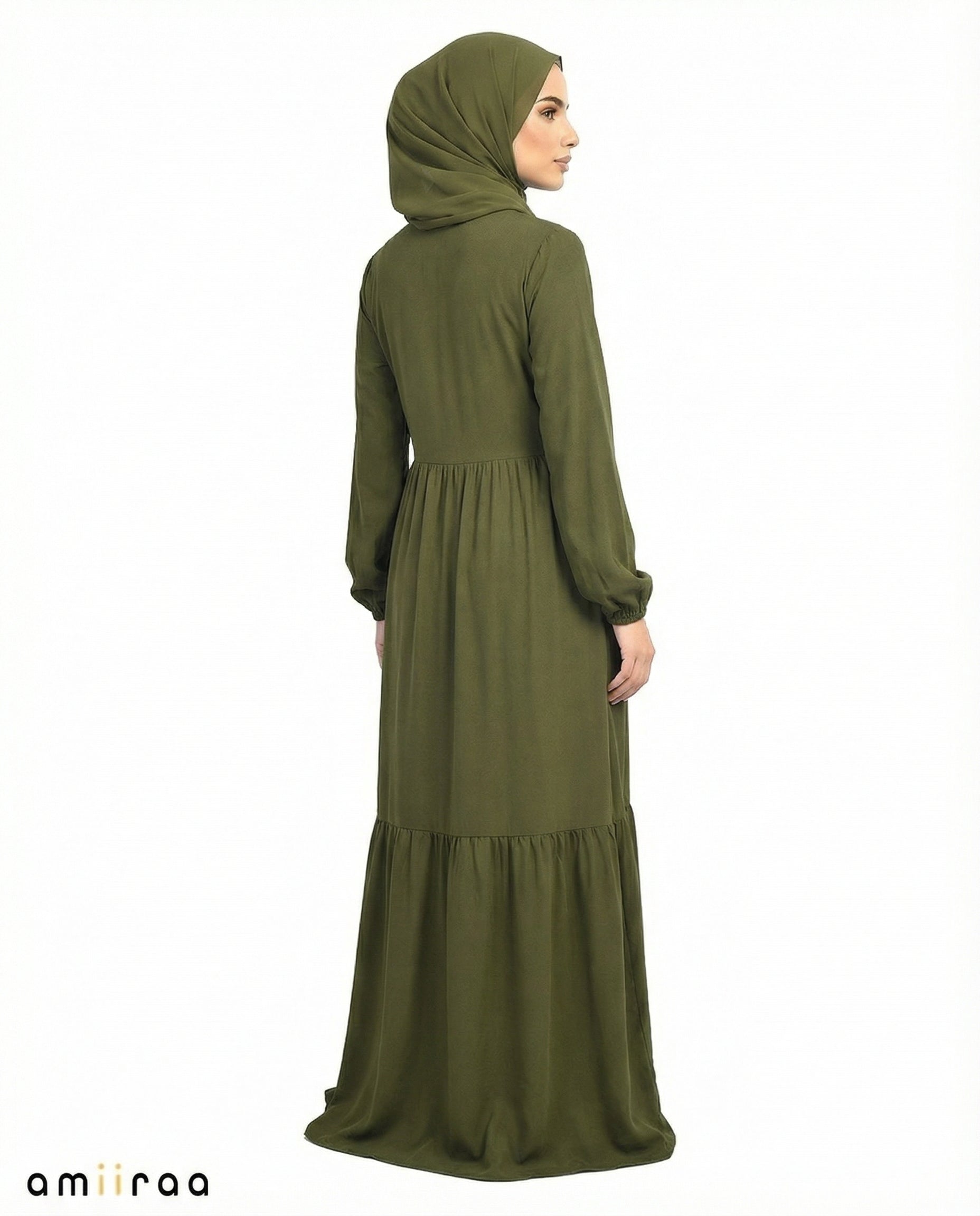 Capulet Olive Viscose Tassel Tie Tiered Dress