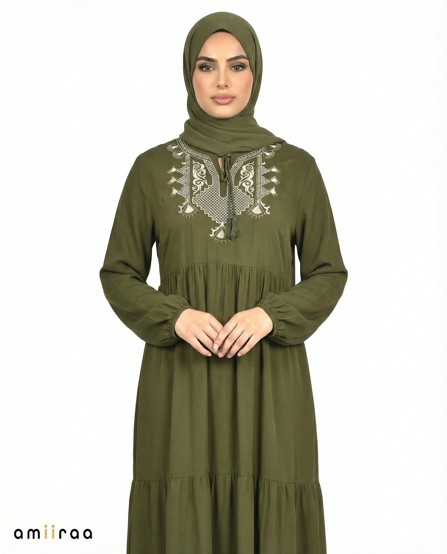 Pine Grove Ornate Embroidery Tassel Maxi Dress