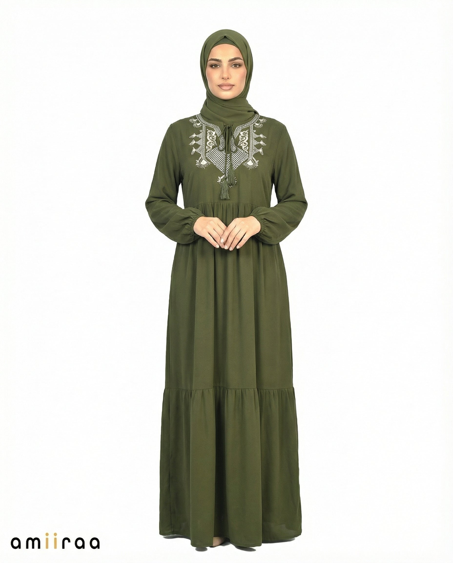 Pine Grove Ornate Embroidery Tassel Maxi Dress
