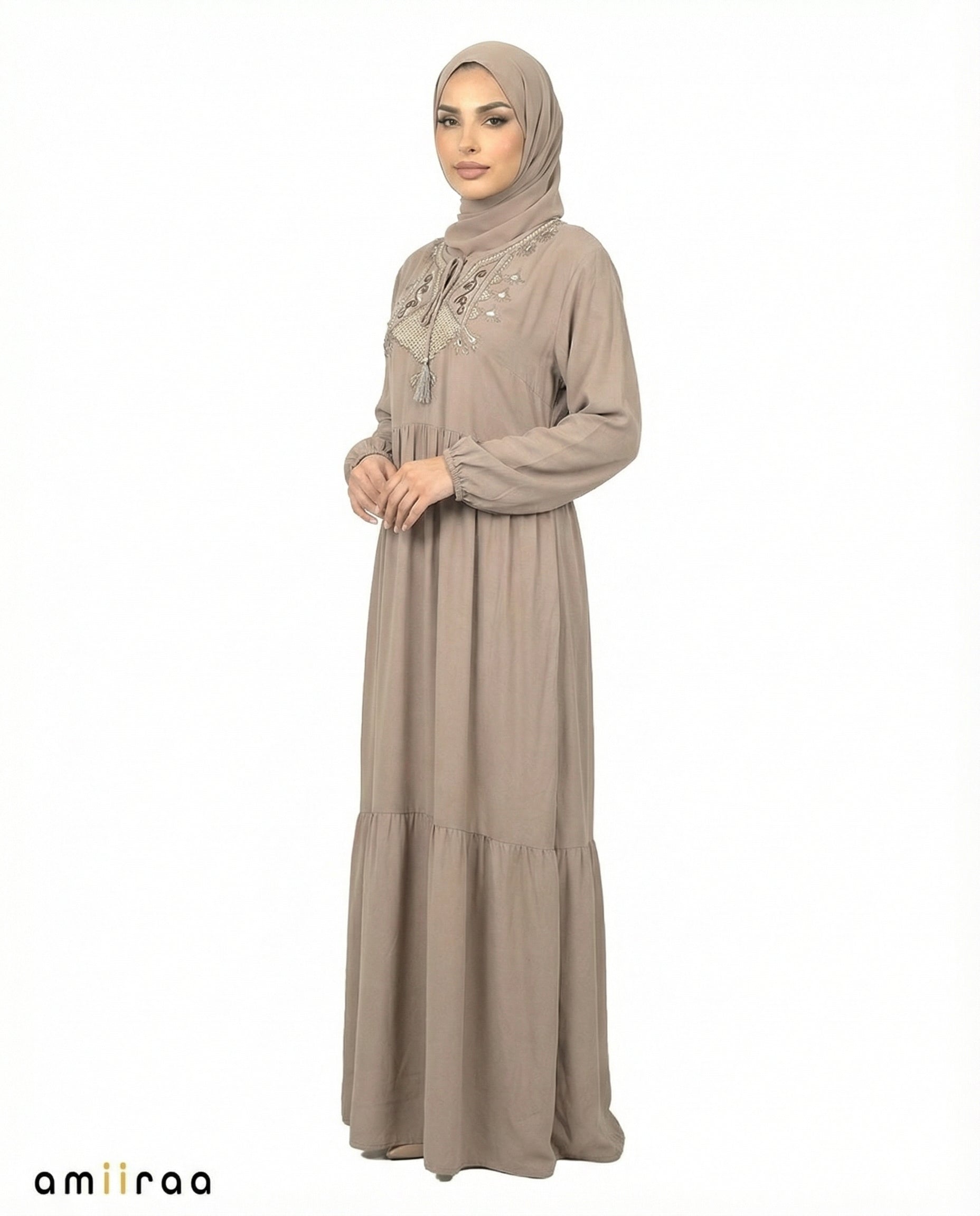 Crockery Ornate Embroidery Tassel Maxi Dress
