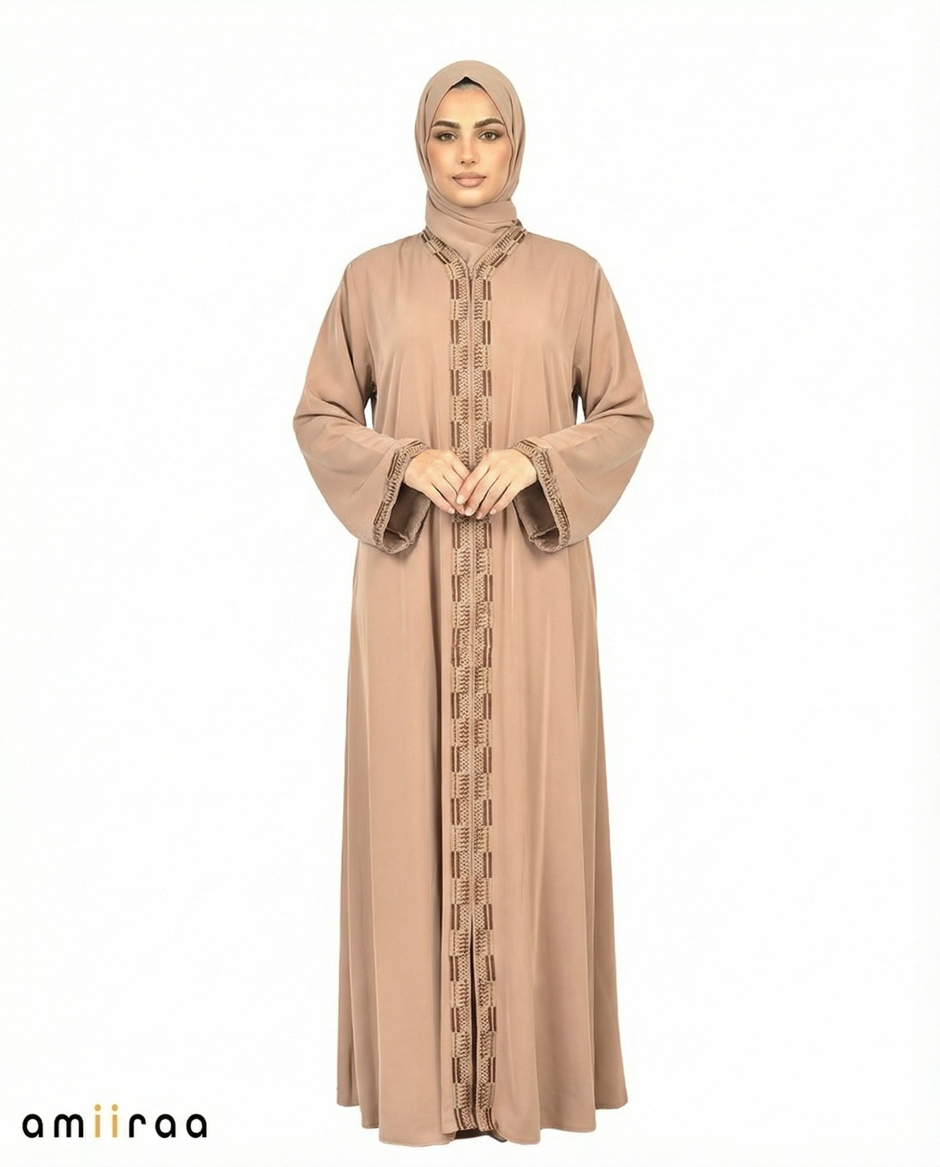 Desert Taupe Geometric Panel Tassel Abaya