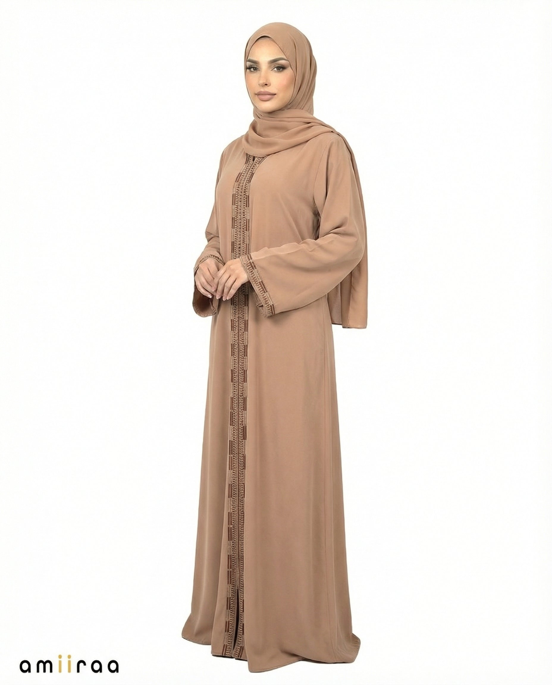 Desert Taupe Geometric Panel Tassel Abaya