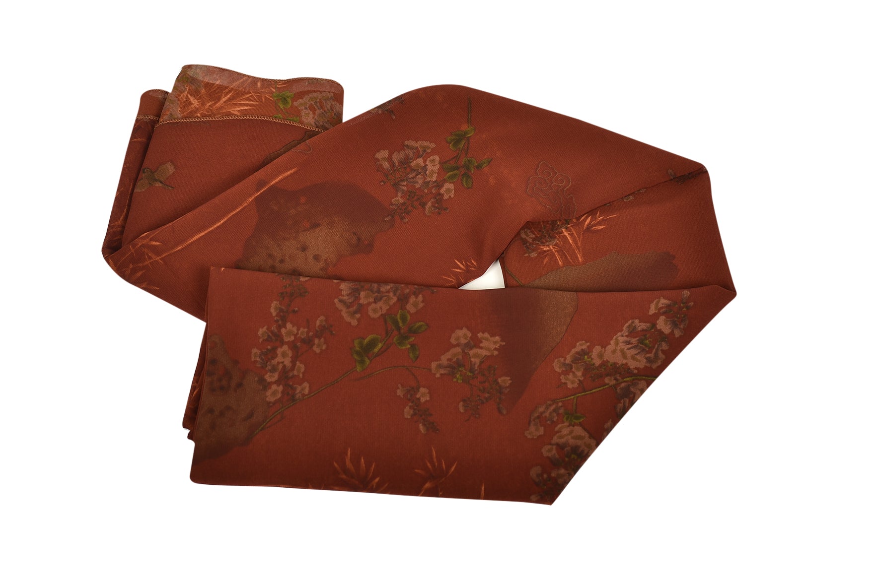 Sable Rectangular Scarf with Floral and Bird Designs for Everyday Wear