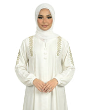 Button Detail Modest Abaya with Braided Trim - Rainy Day