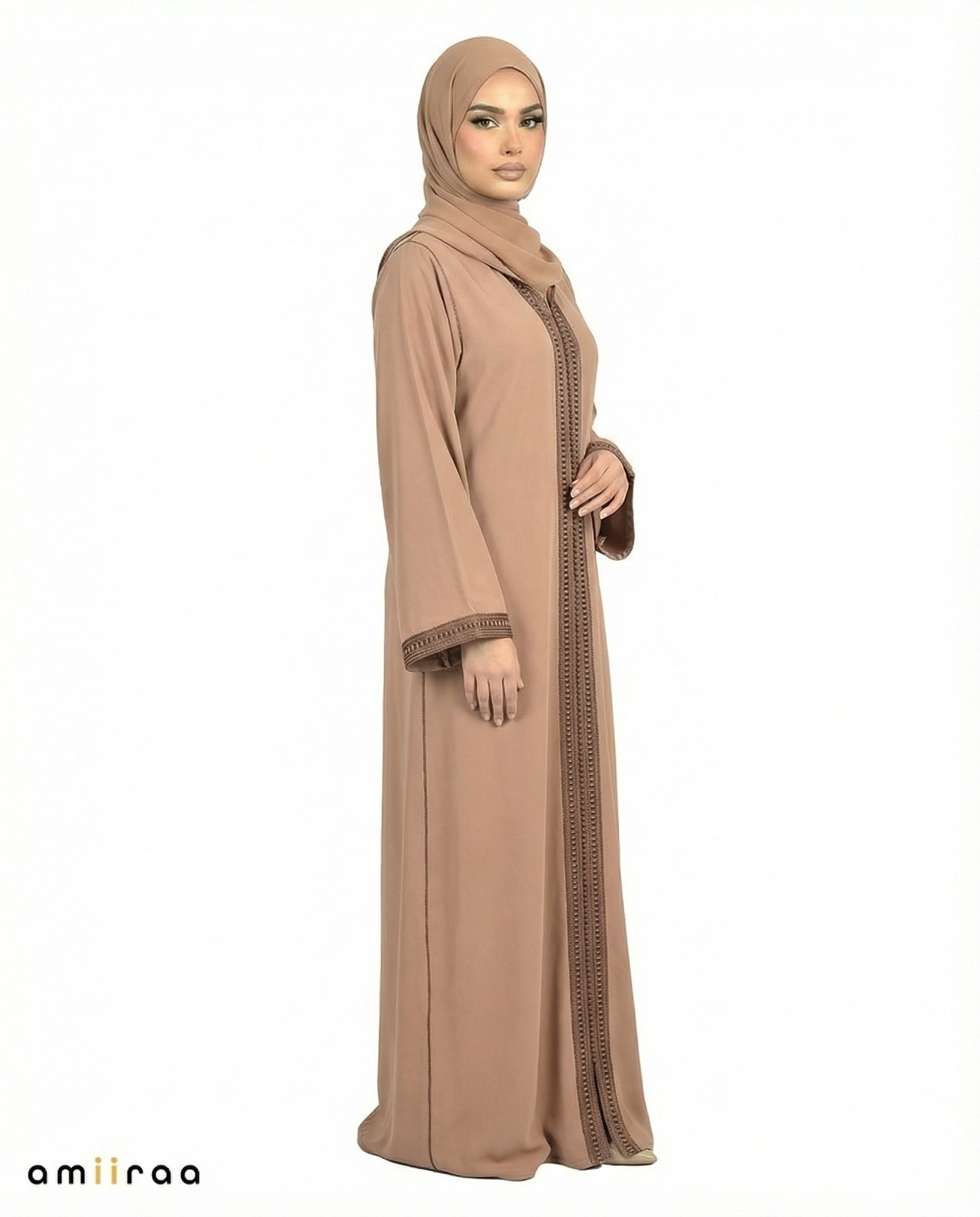 Desert Taupe Geometric Panel Tassel Abaya