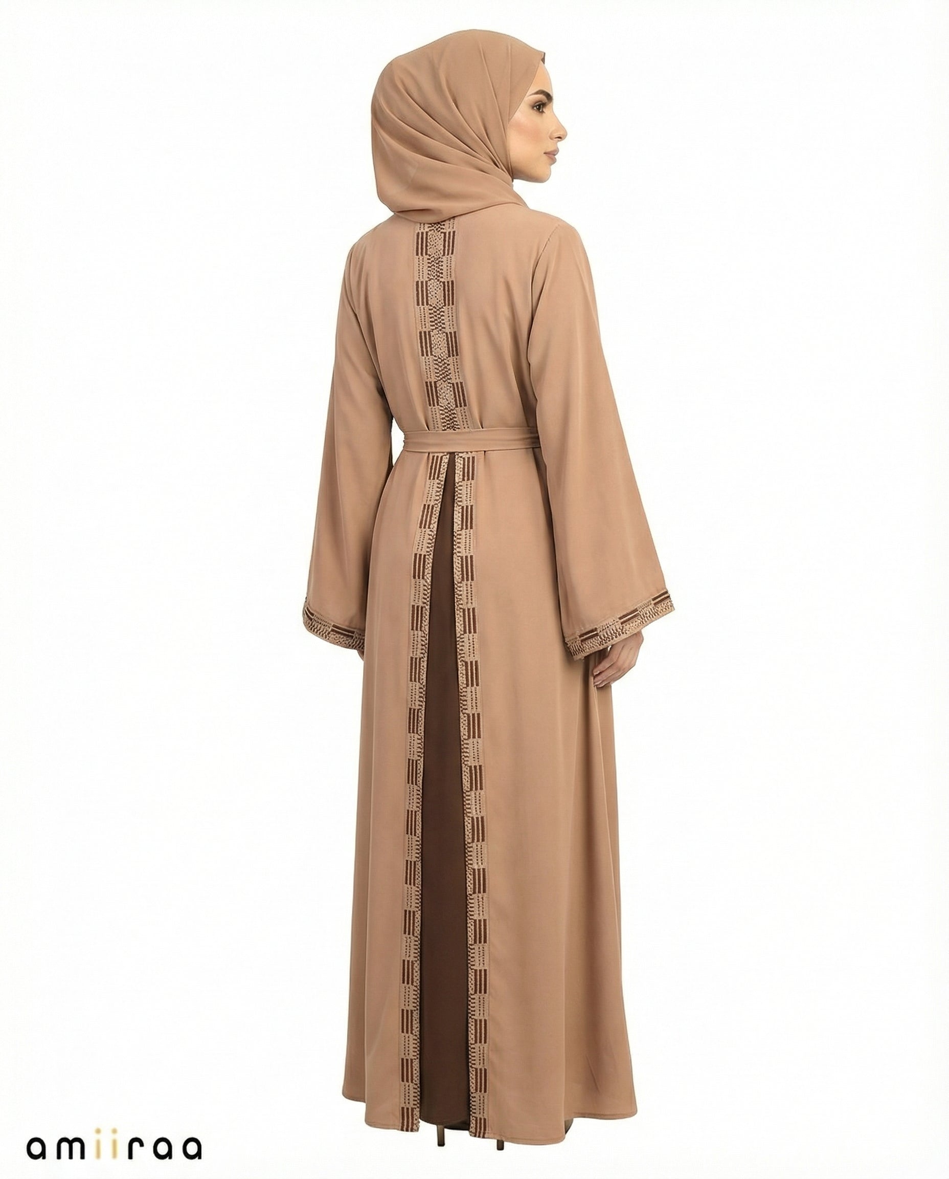 Desert Taupe Geometric Panel Tassel Abaya