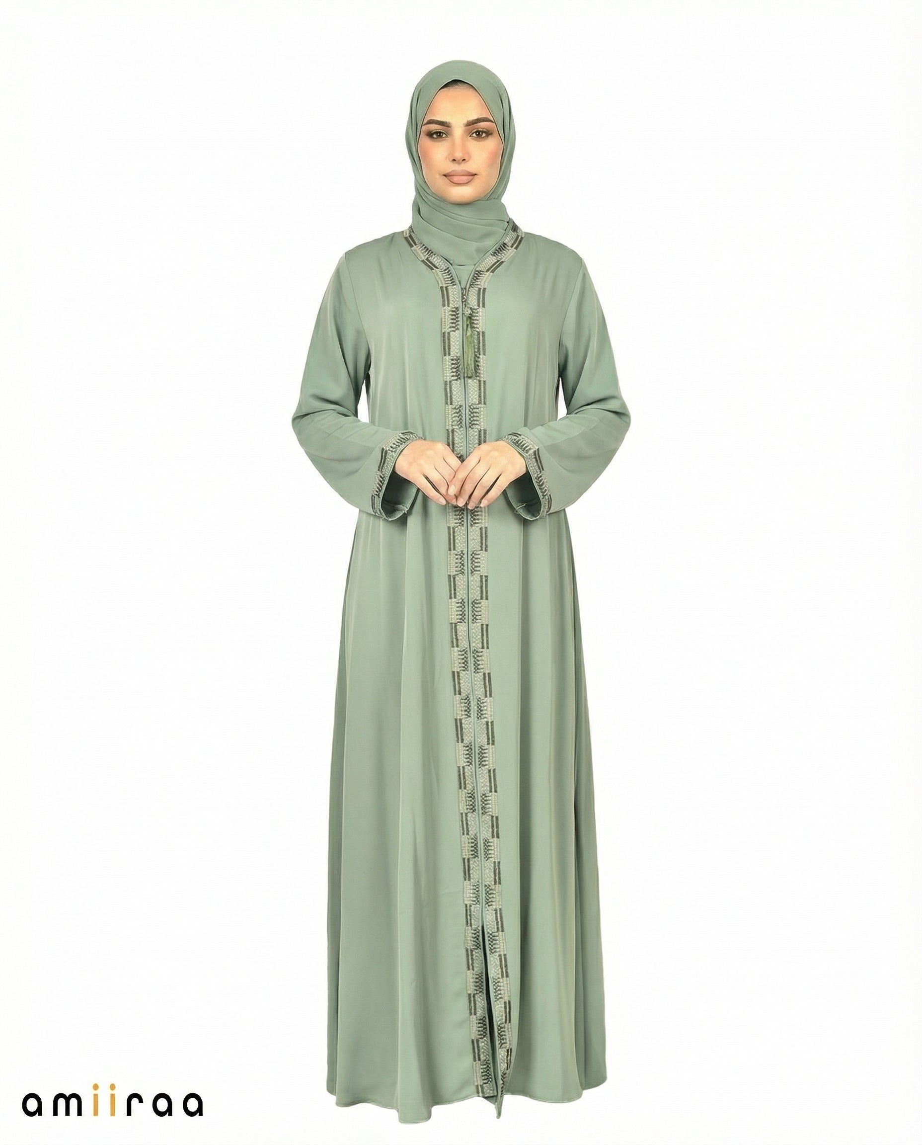 Dark Ivy Geometric Panel Tassel Abaya