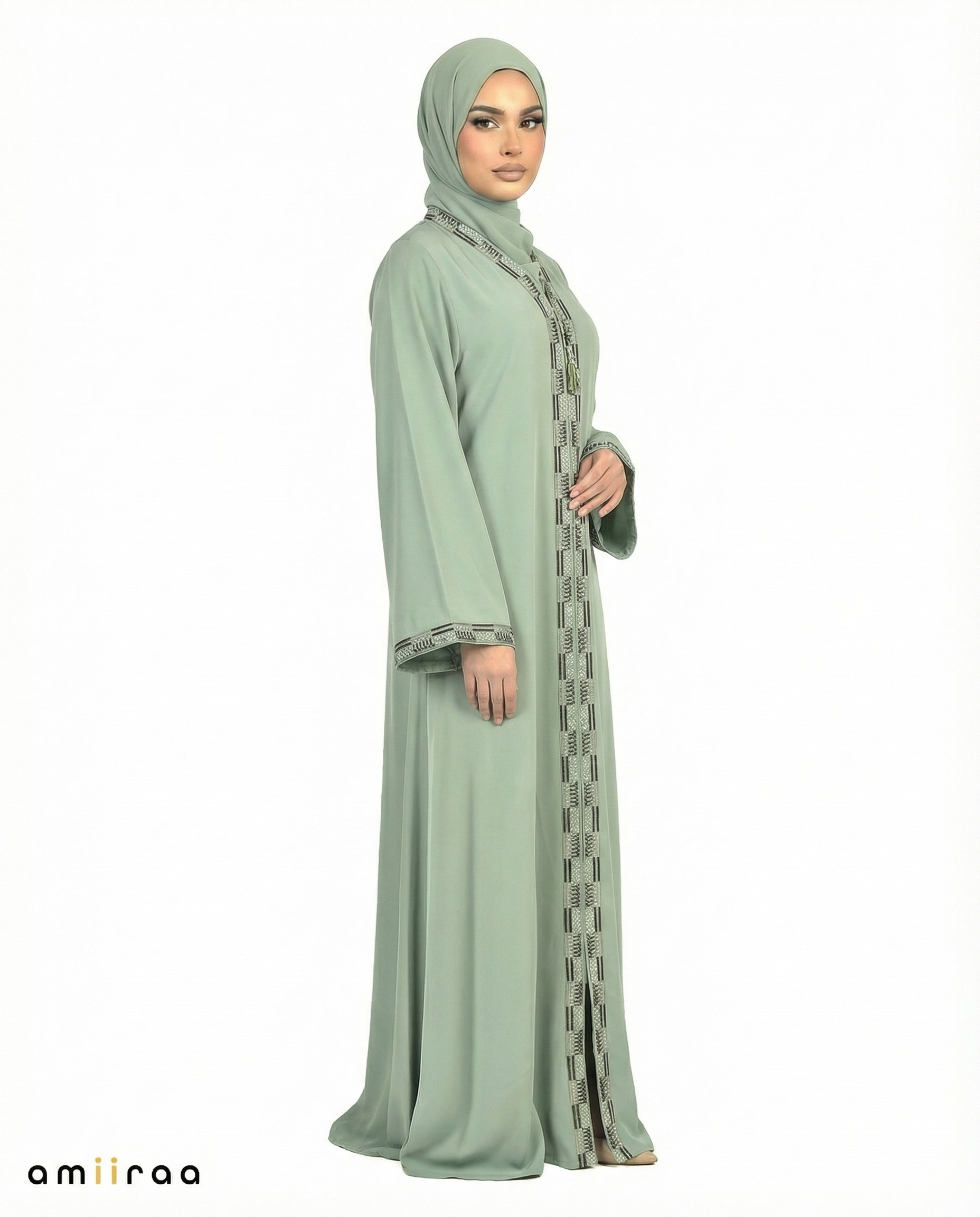 Dark Ivy Geometric Panel Tassel Abaya