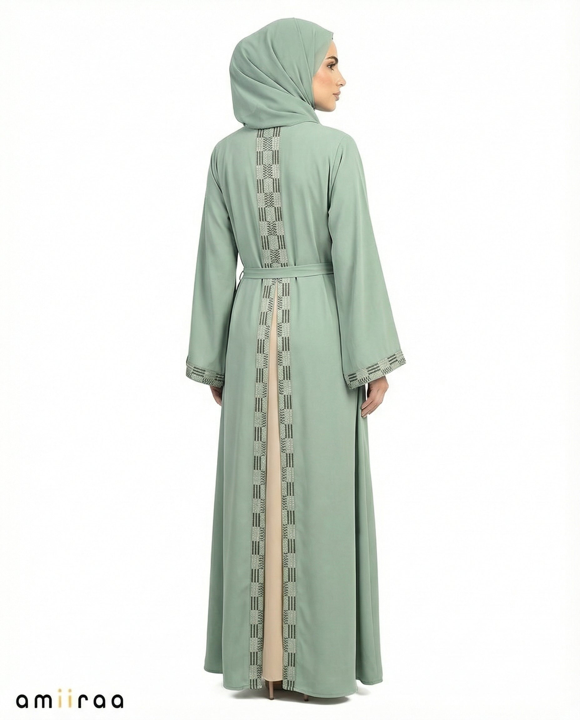 Dark Ivy Geometric Panel Tassel Abaya