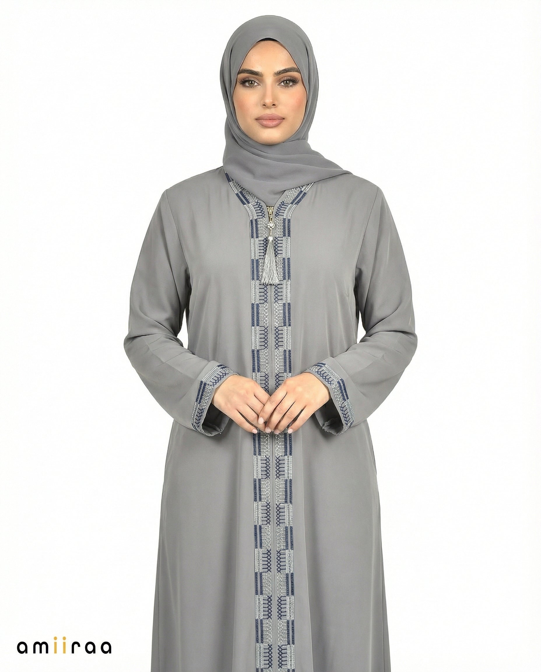 Stormy Weather Geometric Panel Tassel Abaya