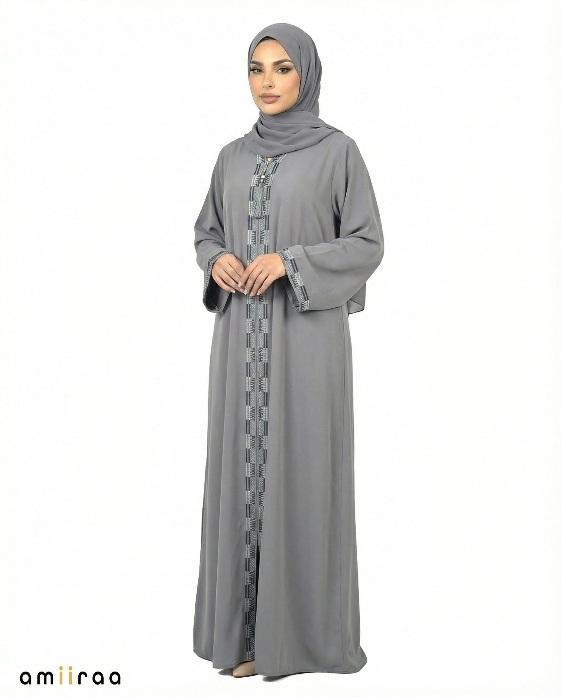 Stormy Weather Geometric Panel Tassel Abaya