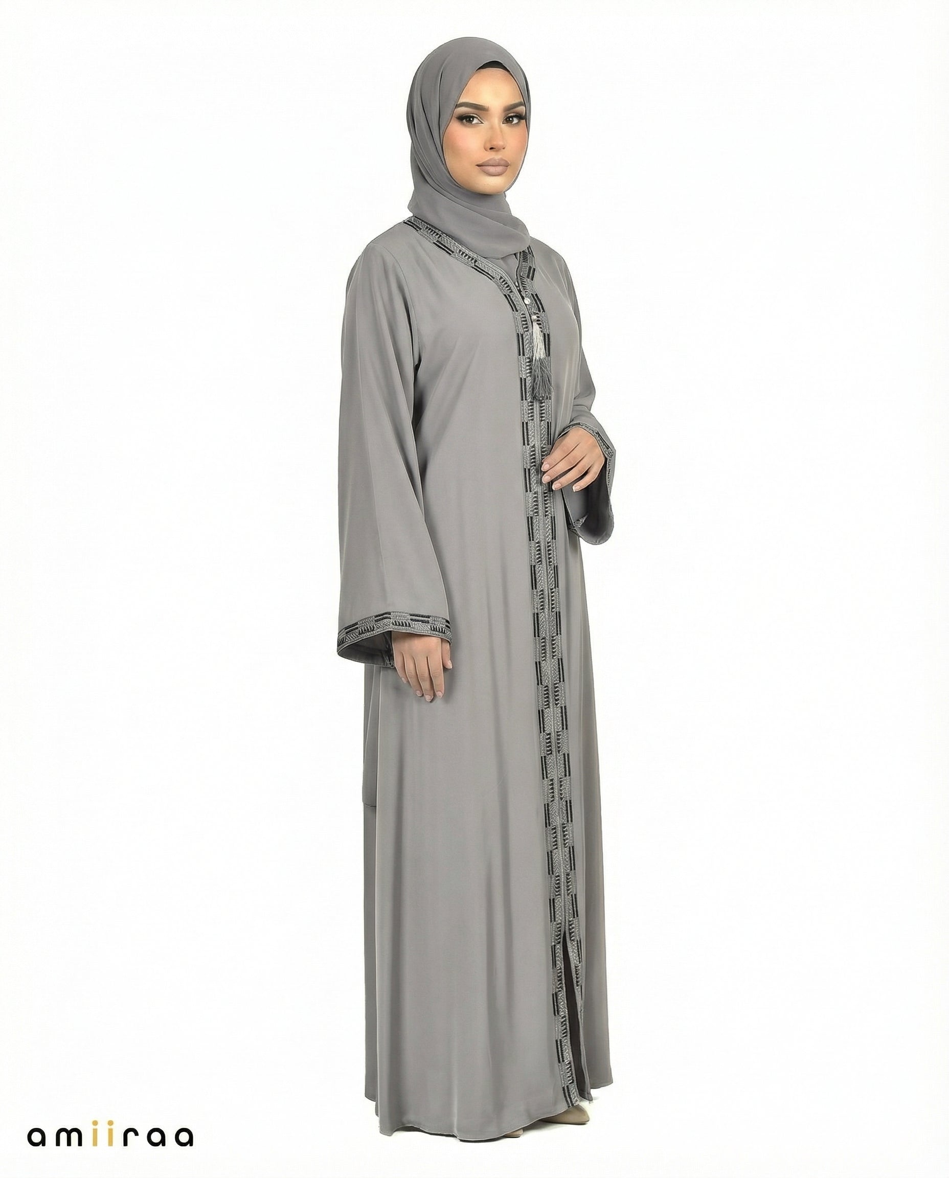 Stormy Weather Geometric Panel Tassel Abaya