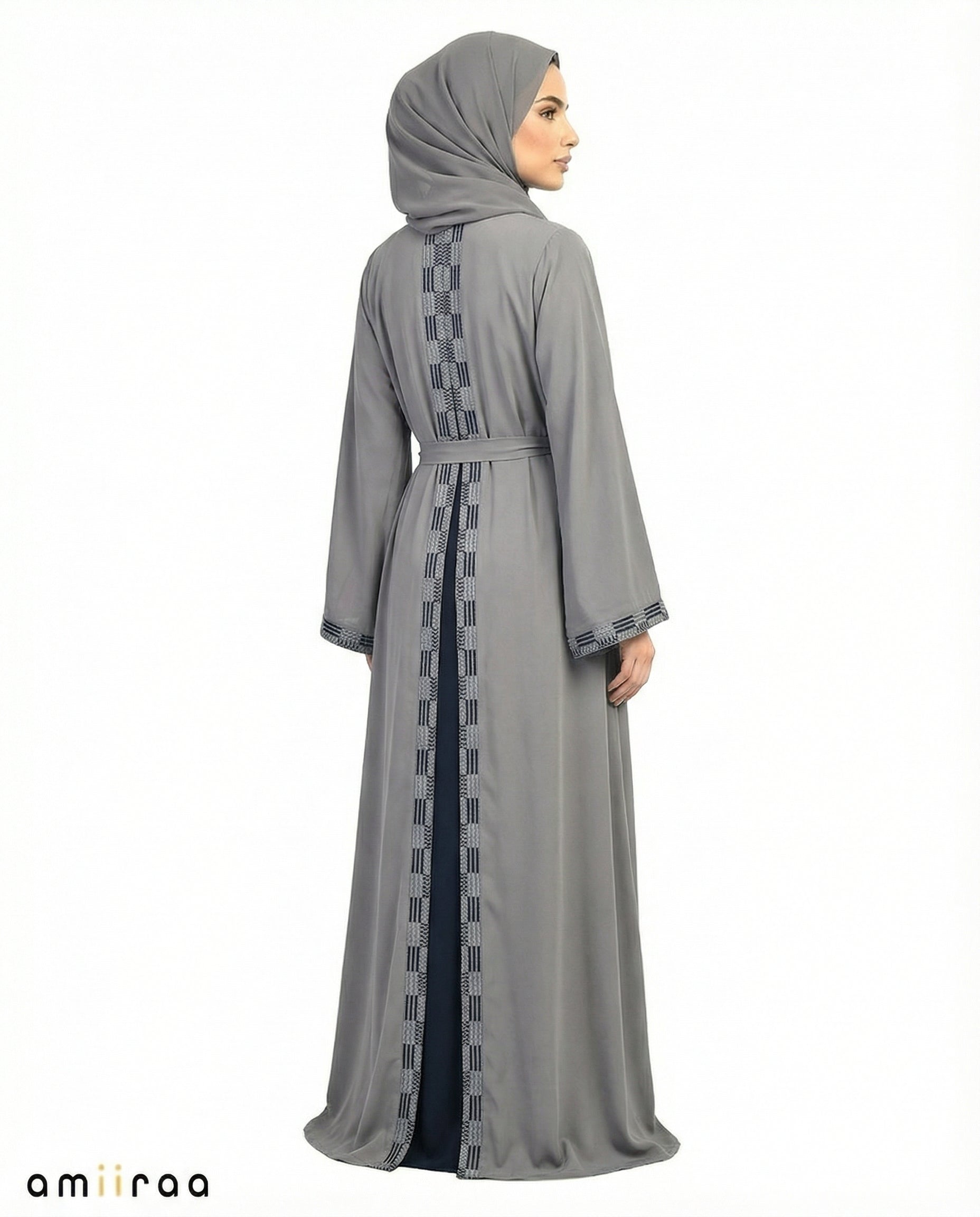 Stormy Weather Geometric Panel Tassel Abaya