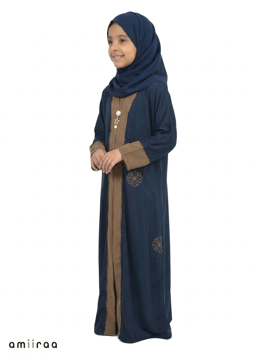 Titan Girls Saudi Abaya with Floral Embroidered Detailing