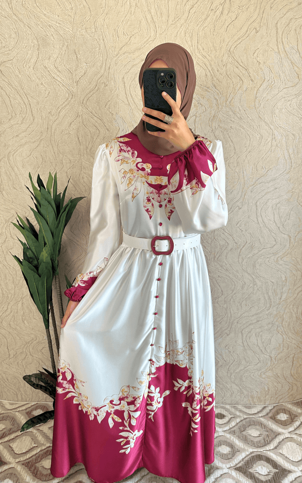 DMN Satin Patterned Maxi Dress - amiiraa