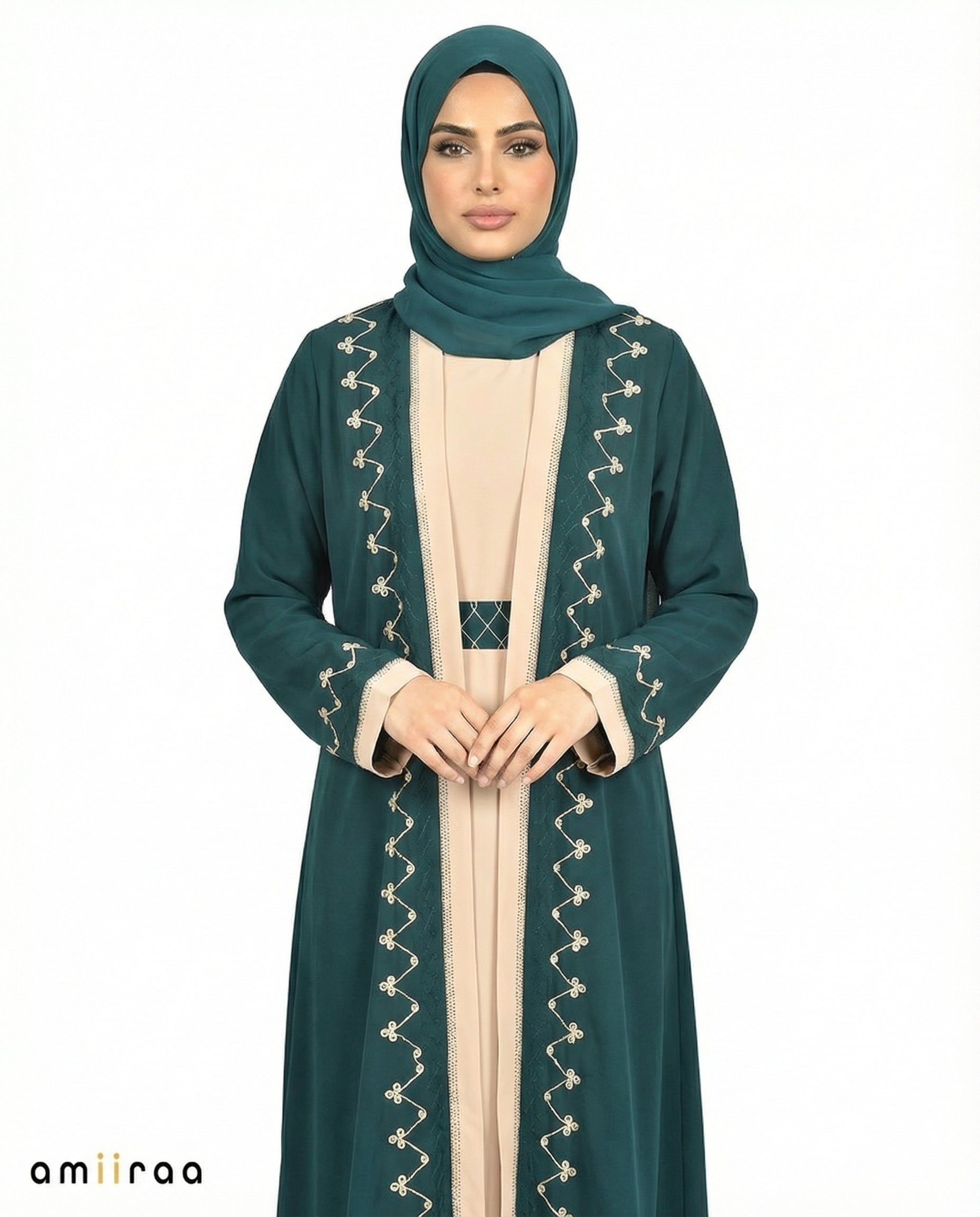 Titan Two-Tone Embroidered Trim Open Abaya