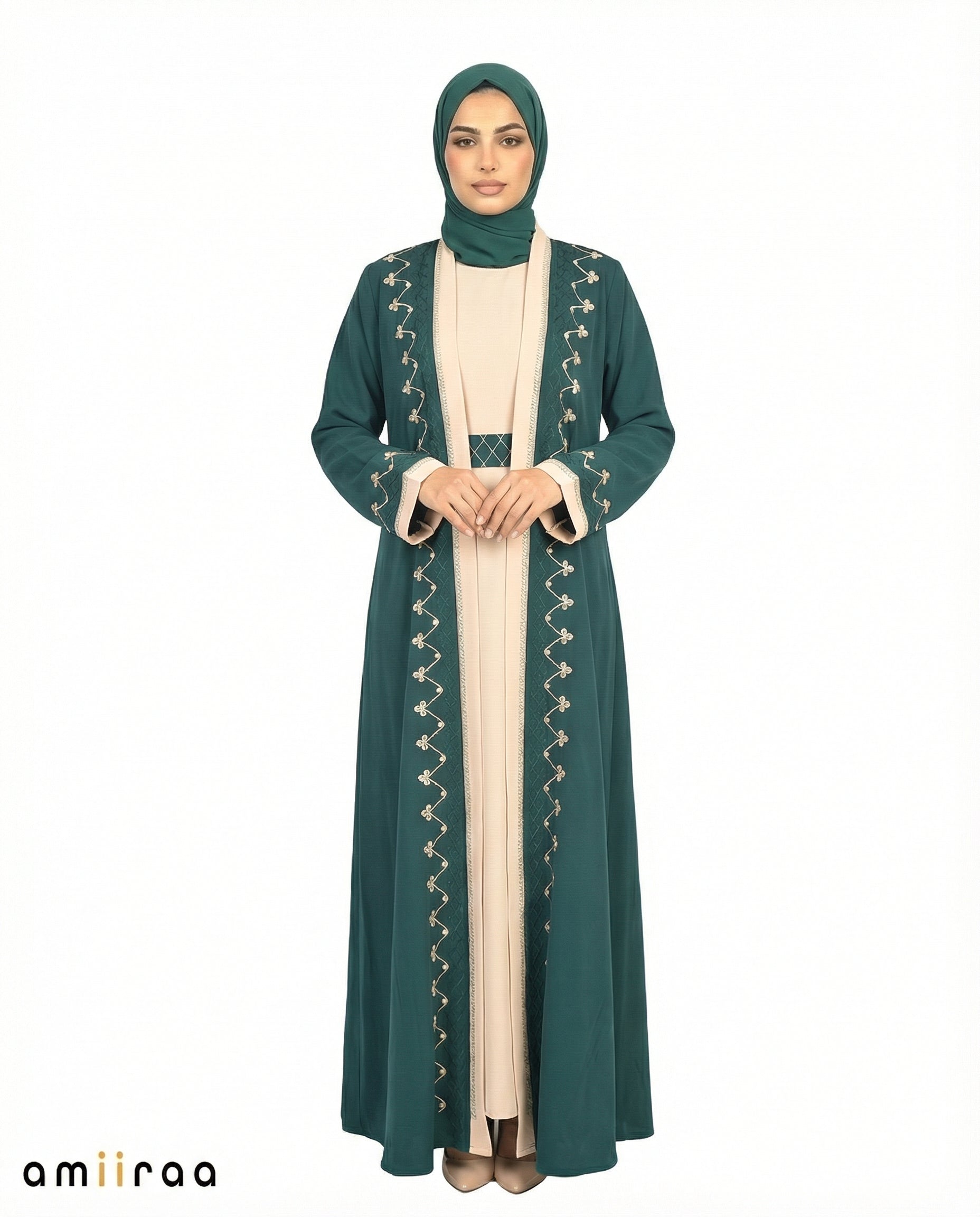 Titan Two-Tone Embroidered Trim Open Abaya