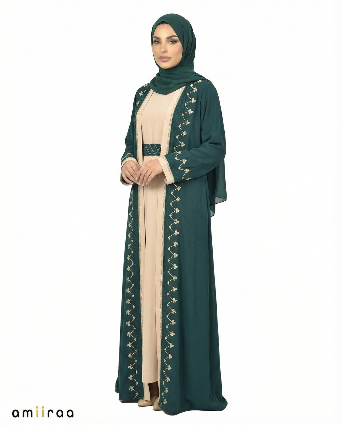 Titan Two-Tone Embroidered Trim Open Abaya