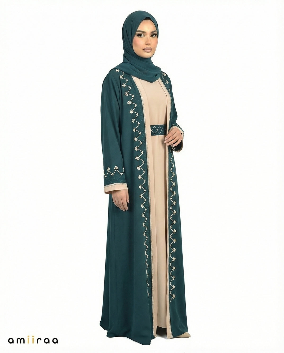 Titan Two-Tone Embroidered Trim Open Abaya