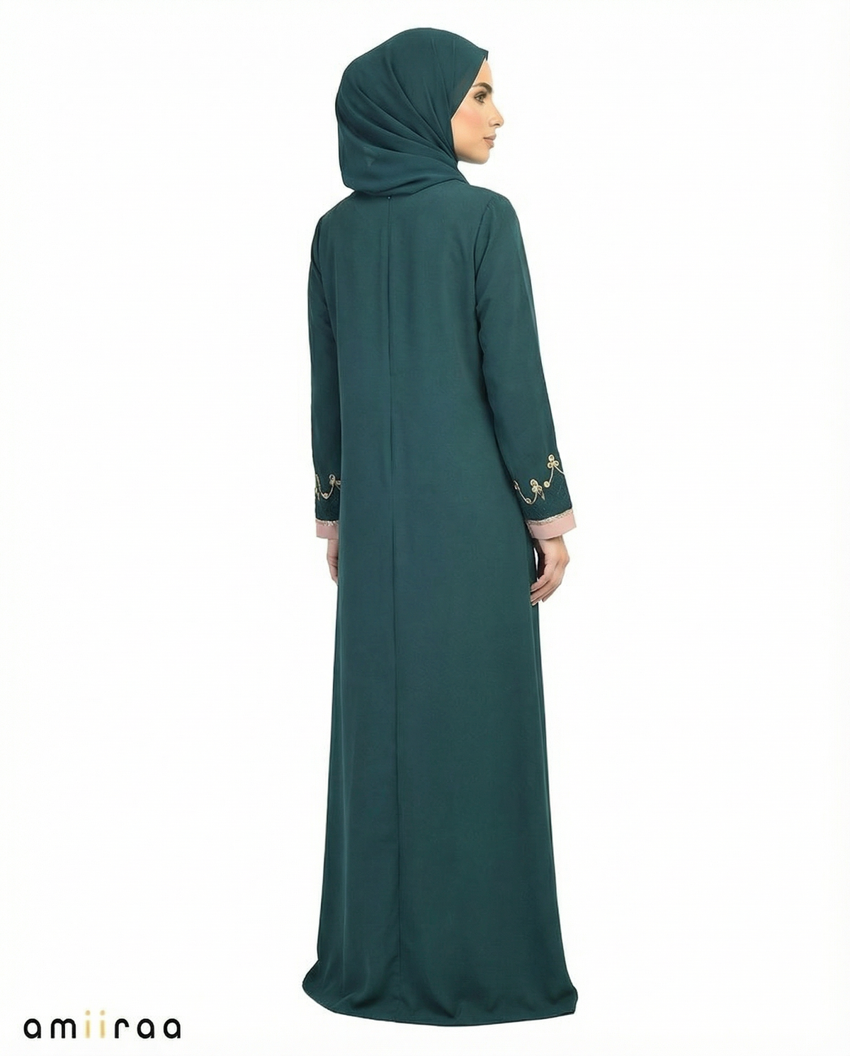 Titan Two-Tone Embroidered Trim Open Abaya