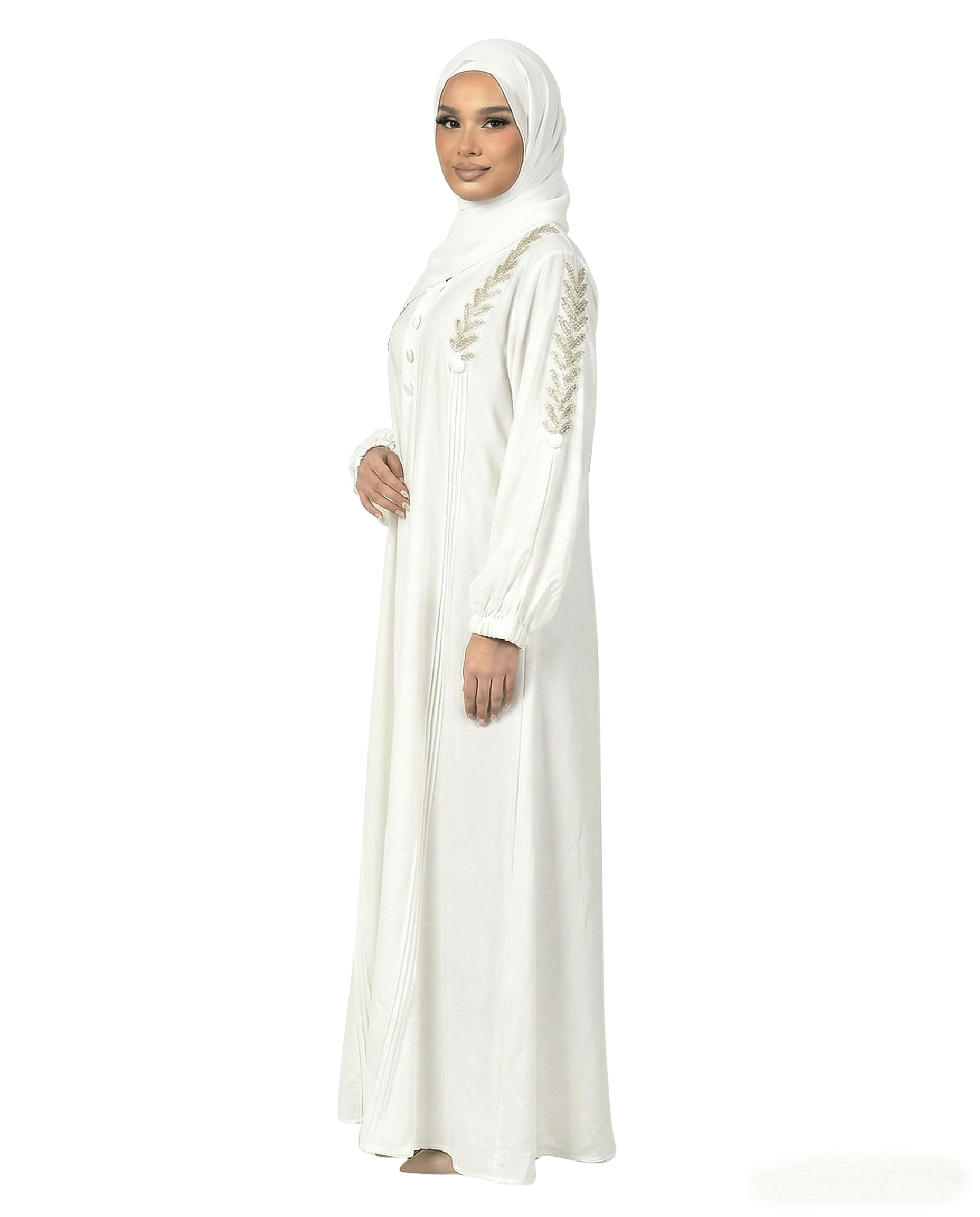 Button Detail Modest Abaya with Braided Trim - Rainy Day