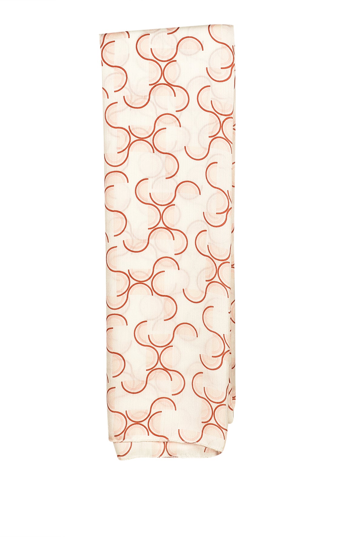 Pastel Parchment Rectangular Chiffon Scarf with Orange & Red S Pattern
