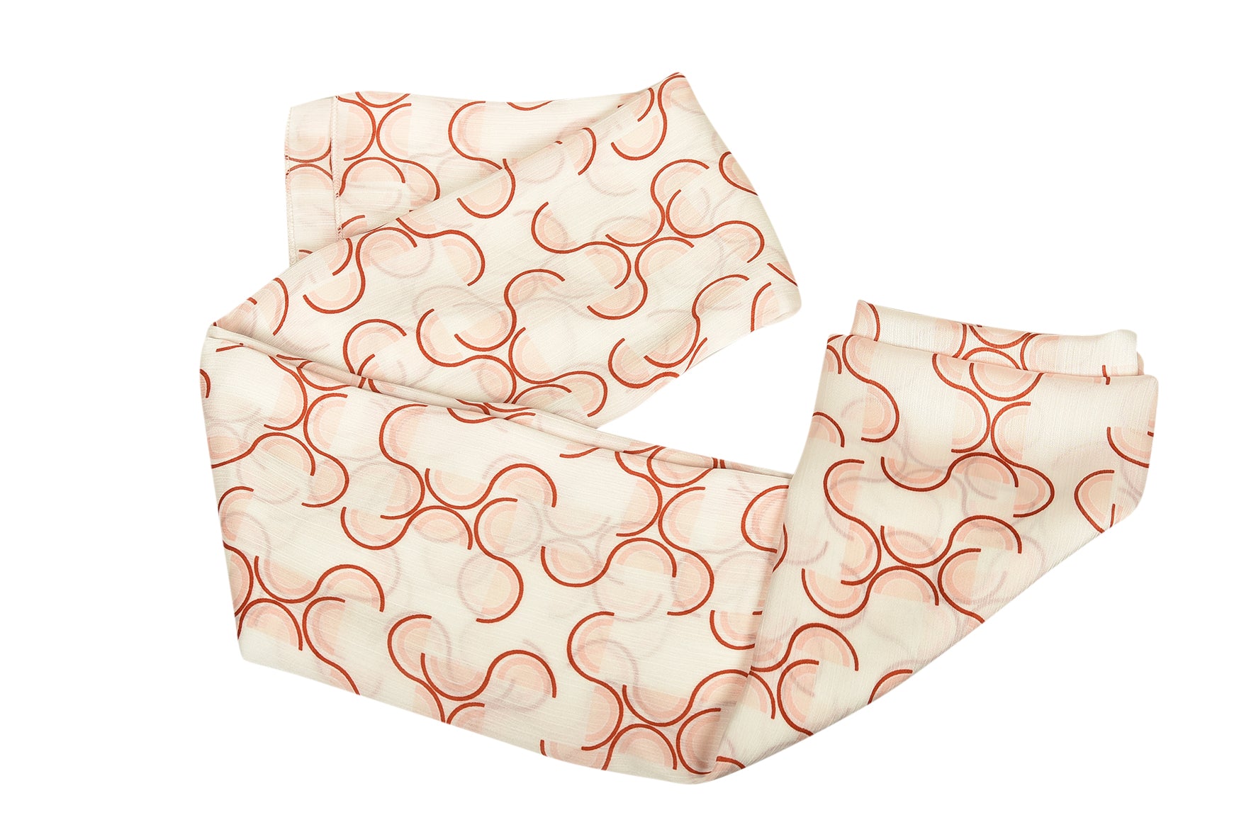 Pastel Parchment Rectangular Chiffon Scarf with Orange & Red S Pattern