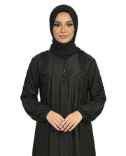Button Detail Modest Abaya with Braided Trim - Tap Shoe