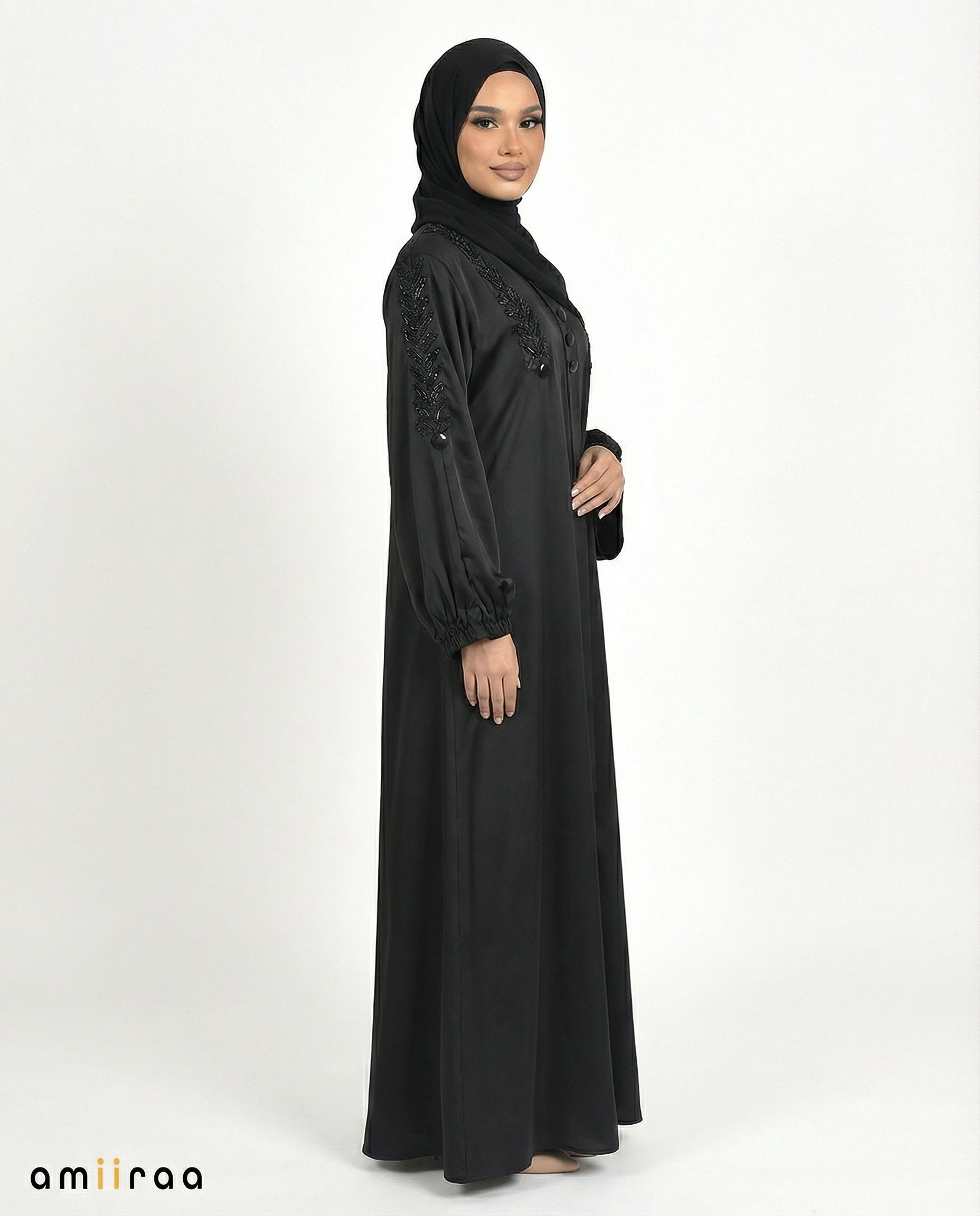 Button Detail Modest Abaya with Braided Trim - Tap Shoe