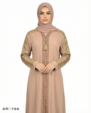 Silver Sage Luxe Beaded Lace Yoke Embroidered Tassel Abaya