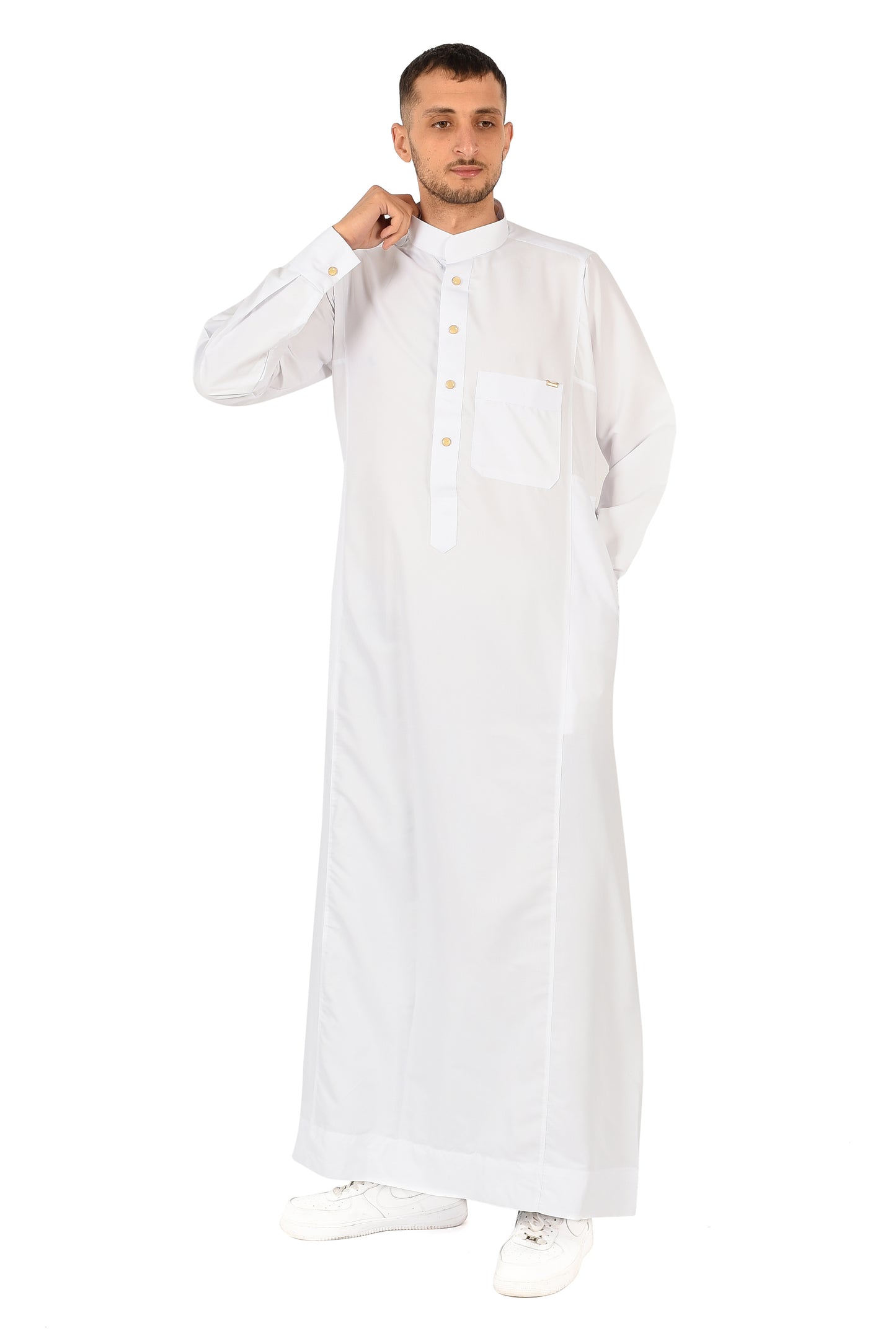 Al-madini white thobe with collar - style 1