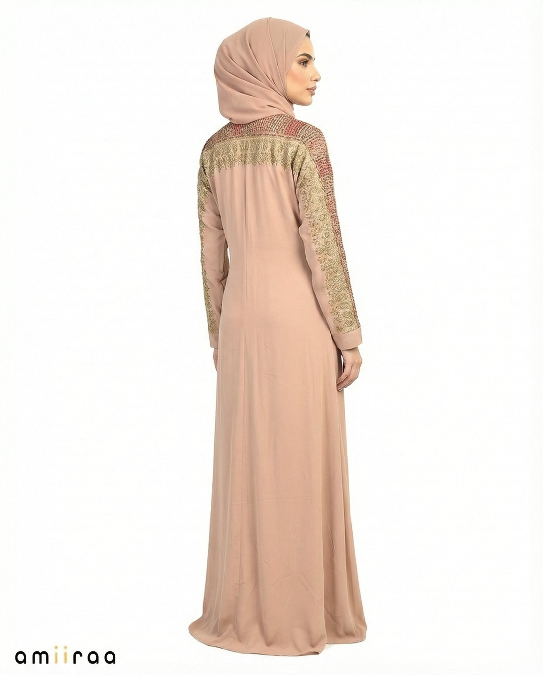 Silver Sage Luxe Beaded Lace Yoke Embroidered Tassel Abaya