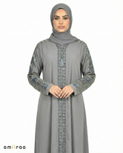 Stormy Weather Luxe Beaded Lace Yoke Embroidered Tassel Abaya
