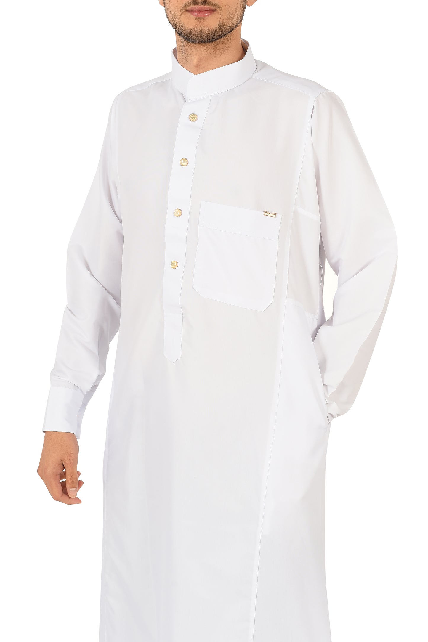 Al-madini white thobe with collar - style 1