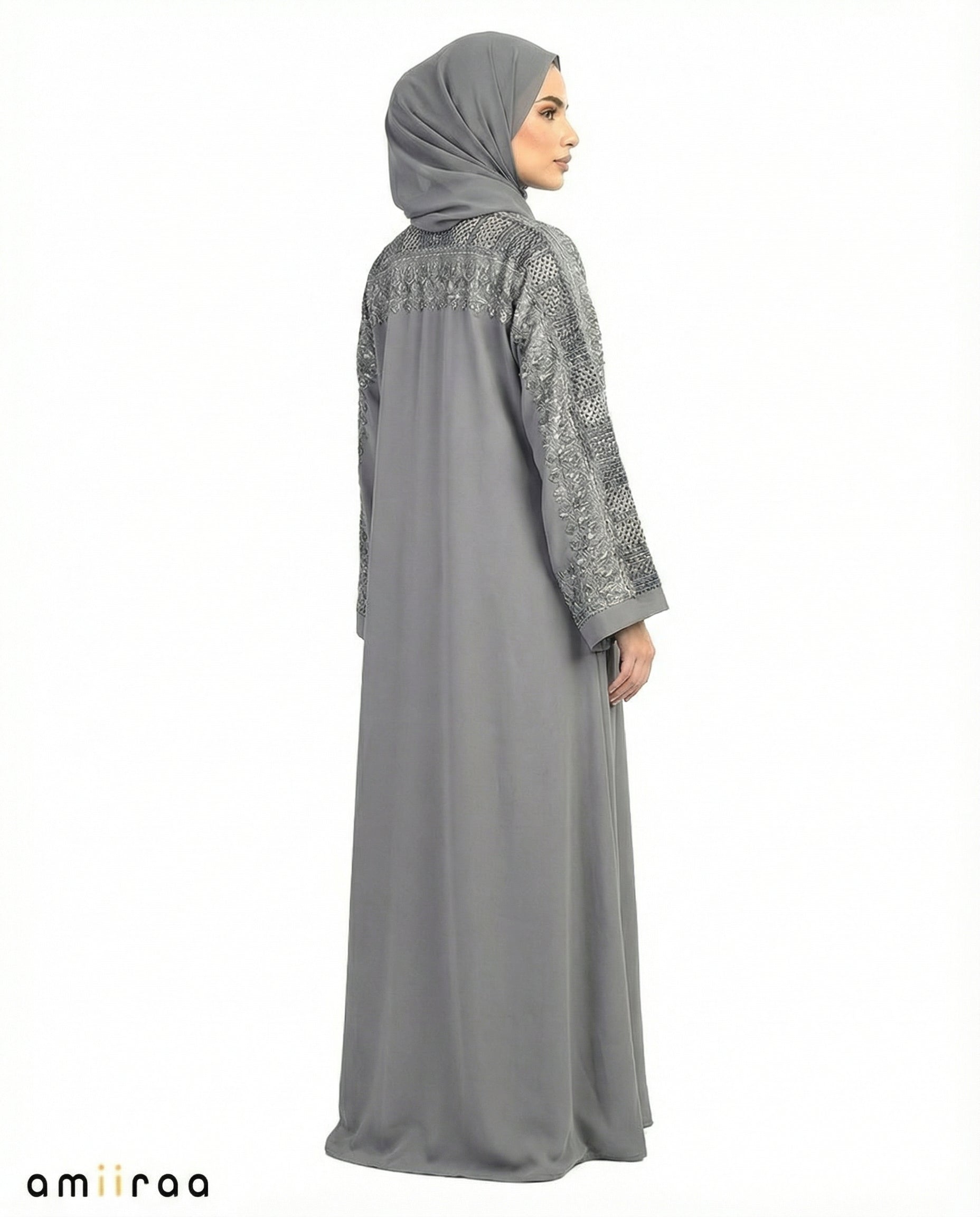 Stormy Weather Luxe Beaded Lace Yoke Embroidered Tassel Abaya