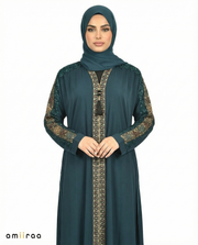 Dark Sea Luxe Beaded Lace Yoke Embroidered Tassel Abaya