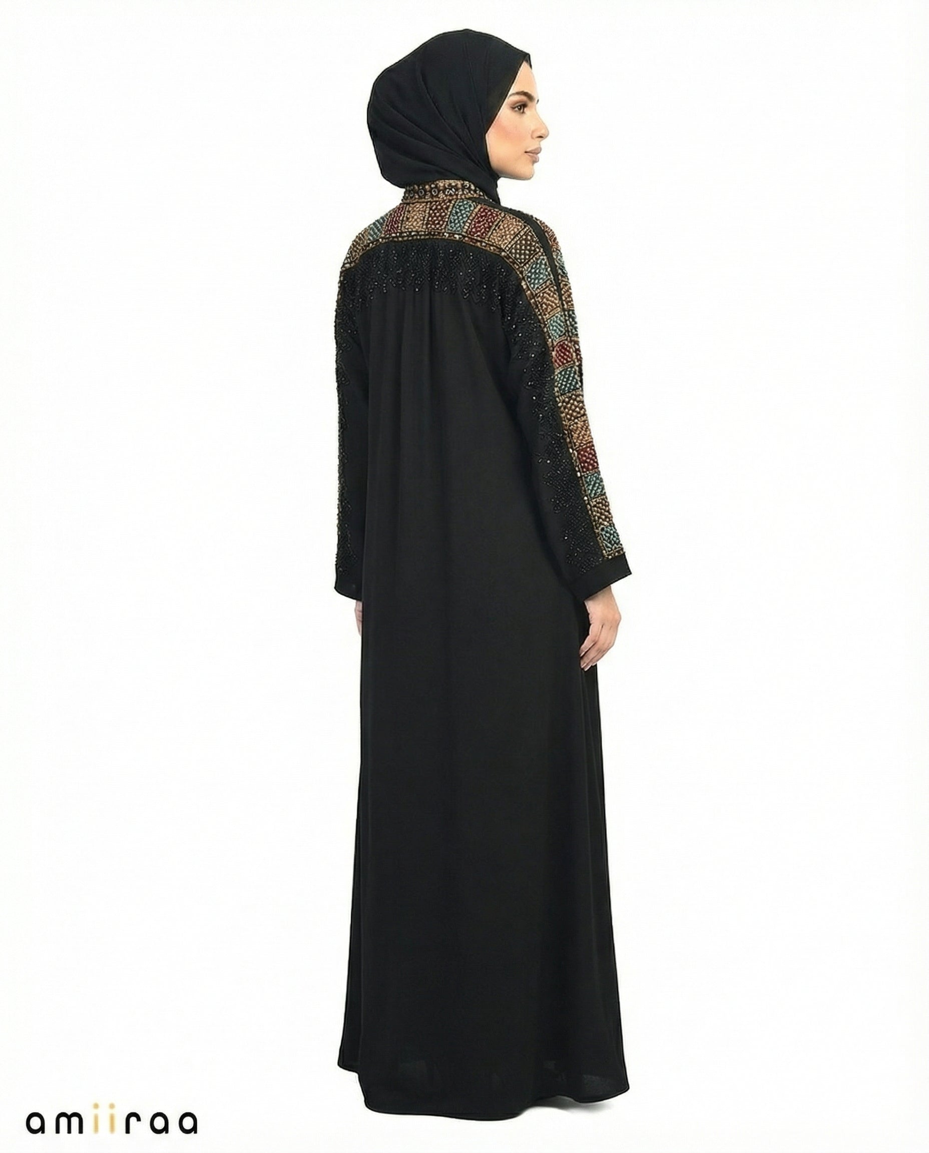 Tap Shoe Luxe Beaded Lace Yoke Embroidered Tassel Abaya