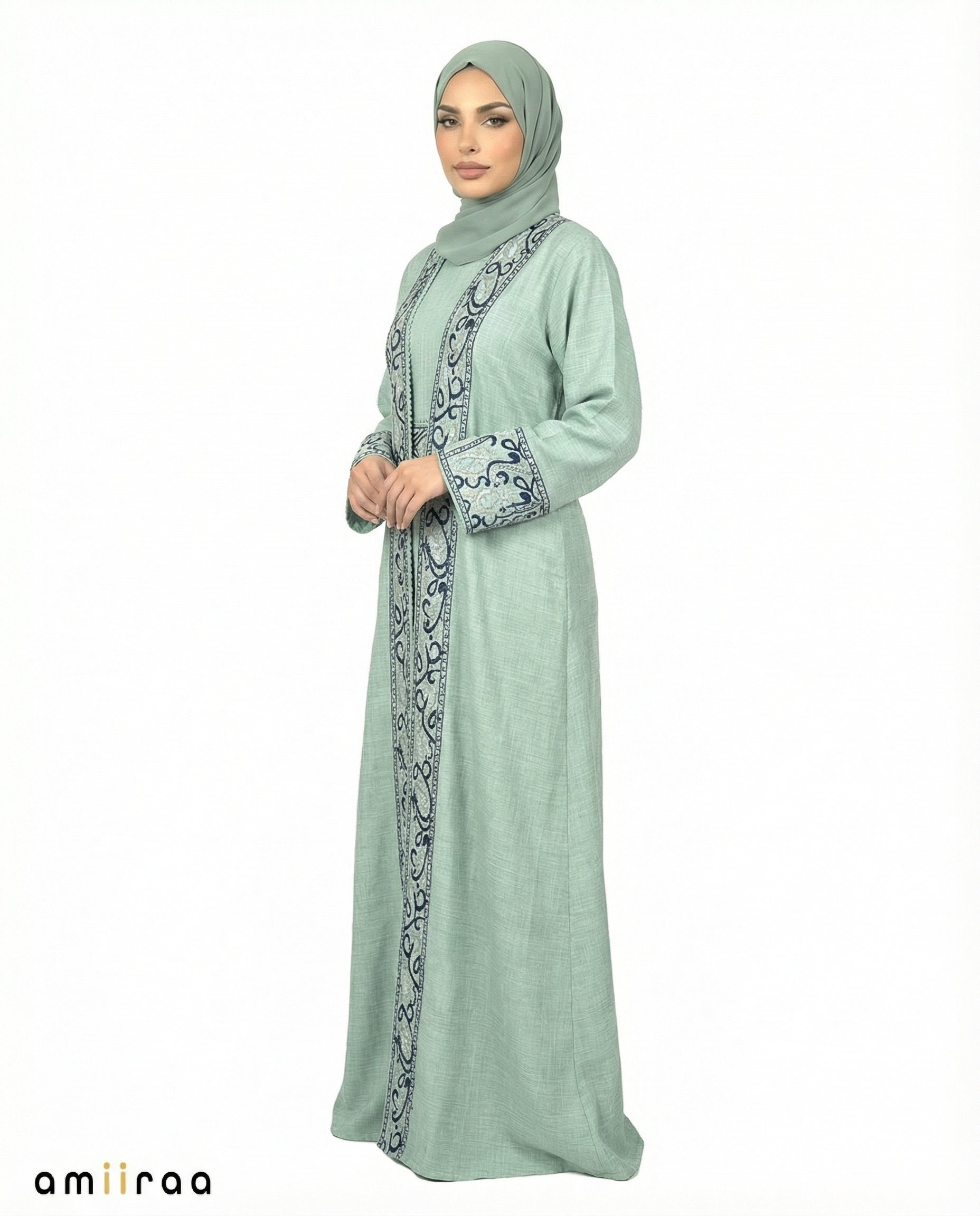 Aquifer Arabesque Embroidered Panel Abaya