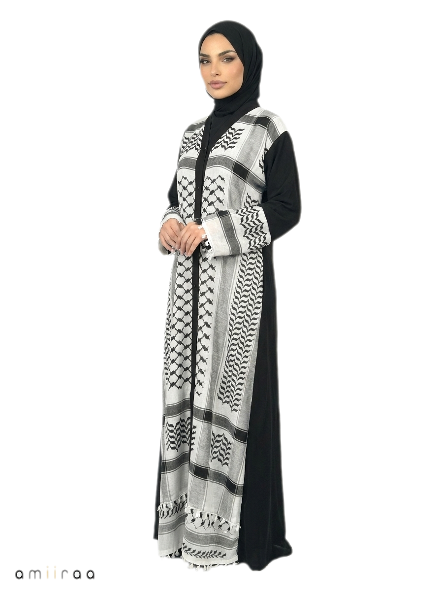 Women’s Elegant Keffiyeh Inspired Black Abaya
