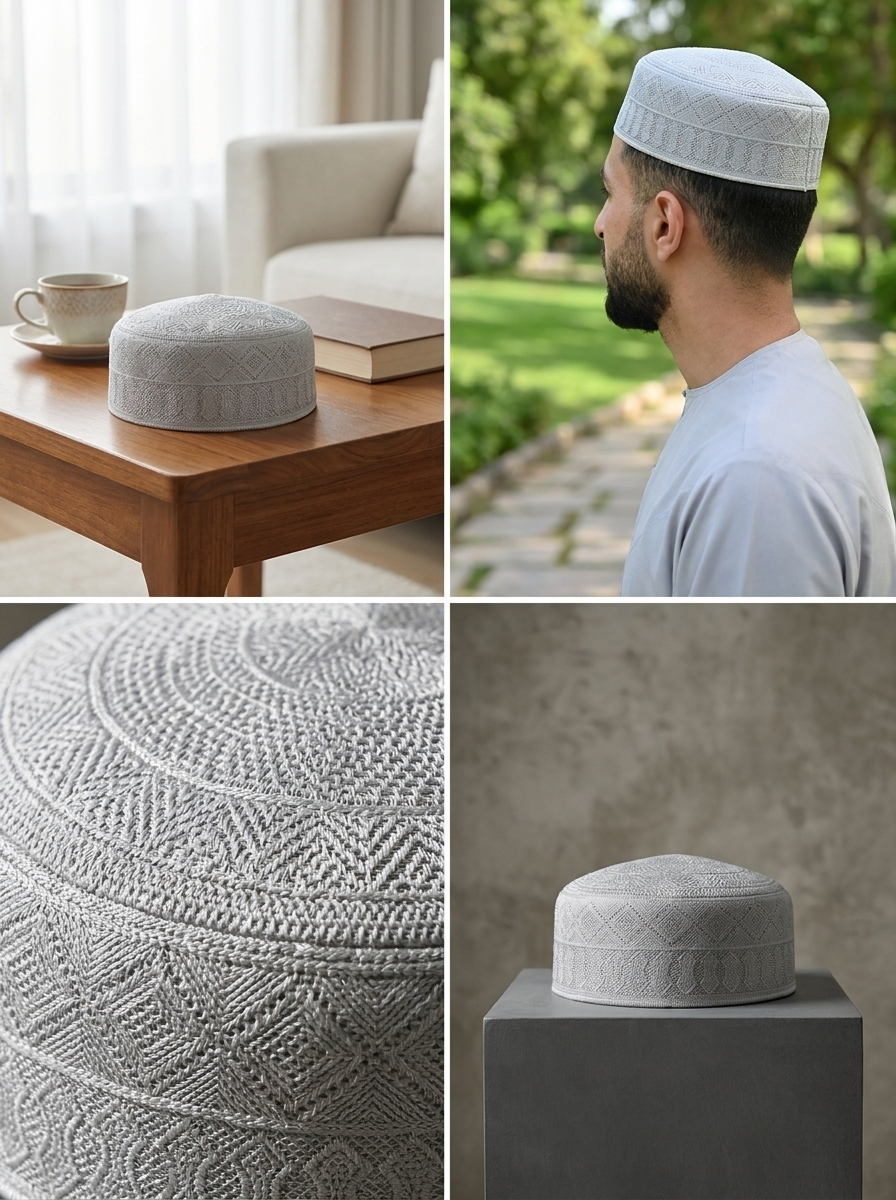 Grey Premium Embroidered Fez