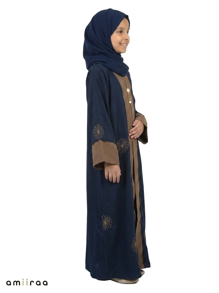 Titan Girls Saudi Abaya with Floral Embroidered Detailing